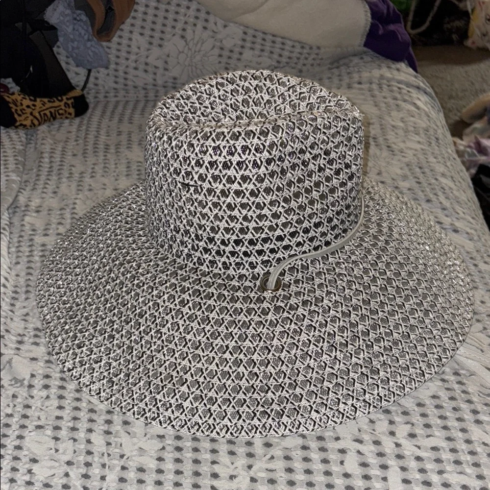 Anthropologie wide brim  Black and White Woven Hat - Picture 4 of 16